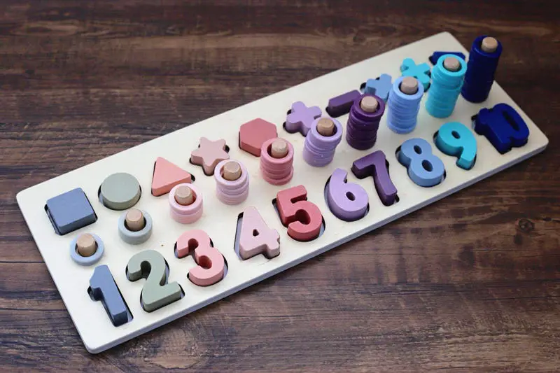 Billig Baby Montessori Digitale Form Passenden Logarithmischen Bord Holz Spielzeug Für Kinder Vorschul Lehrmittel Pädagogisches Regenbogen Block