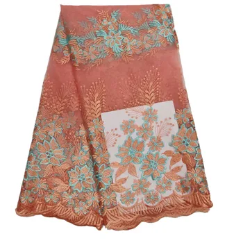 

Wholesale best price lace fabric 5 yards beads stones french lace deep red embroidery african lace fabric for bridal dress HW05