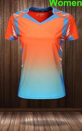 Новейшие женские и мужские футболки для тенниса, шорты и рубашки для бадминтона, футболки для бадминтона для девочек, спортивные теннисные костюмы, Banbinton комплект - Цвет: Women Orange 1 Shirt