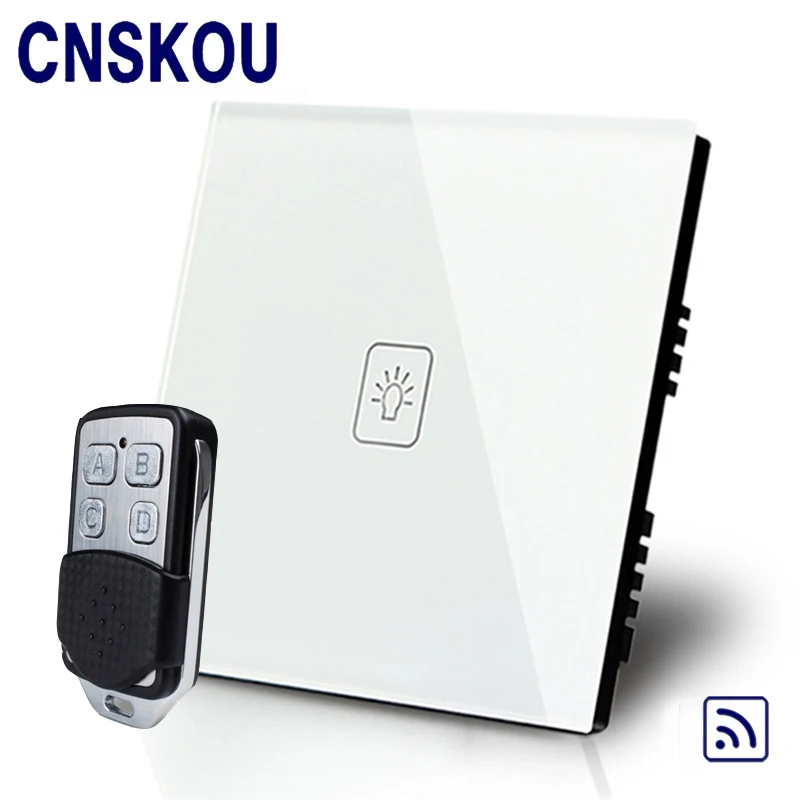 Cnskou Британский Стандартный 1 Gang Путь AC220 ~ 250 В Стекло накладка 433 мГц Беспроводной