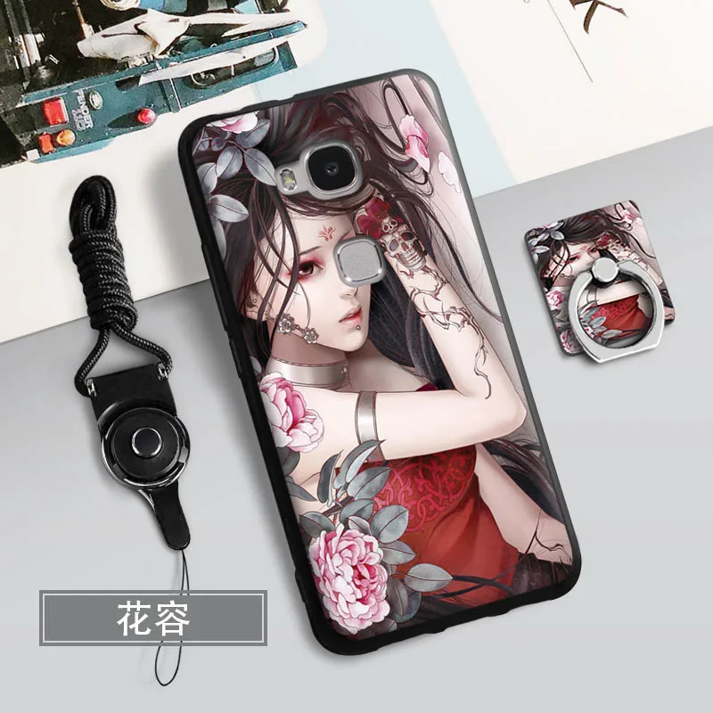 

ALIVO For Huawei honor 5c case and Ring Cartoon 3D Relief Full Protection soft TPU Fitted Case+Lanyard for huawei GT3 case cover