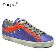 CANGMA/женская фиолетовая обувь ручной работы; водонепроницаемые парусиновые кроссовки из натуральной кожи; женская повседневная обувь на платформе; дышащая обувь на плоской подошве