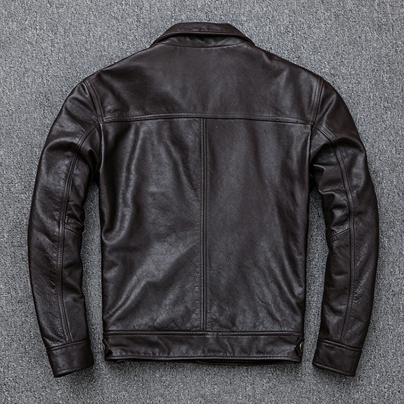 Мужская винтажная куртка из коровьей кожи коричневый однобортный жакет в