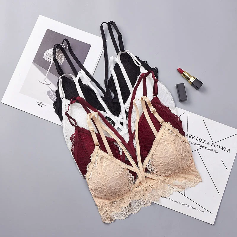 Женский кружевной бюстгальтер с глубоким вырезом бесшовный цветочным