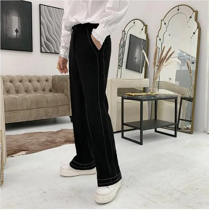 M-XL! Весенние дизайнерские модели, широкие брюки с открытой линией, мужские повседневные Прямые брюки, супер пожарные брюки