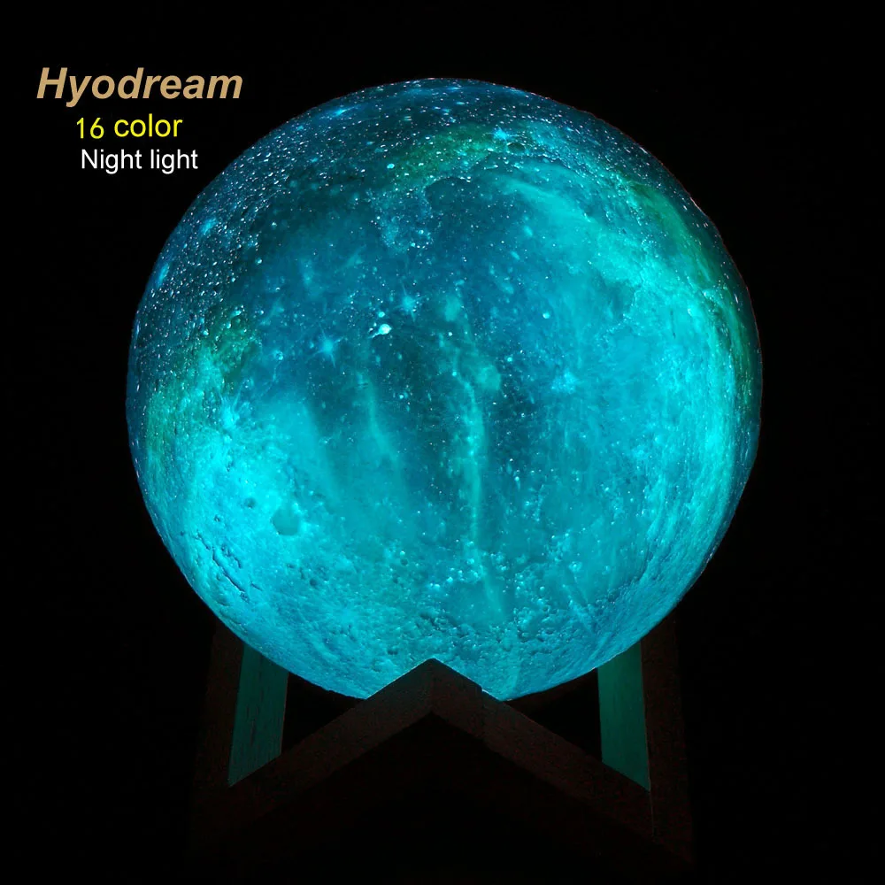 HYODREAM 3D печать луна лампа Луна свет детский ночник 16 изменение цвета сенсорный и пульт дистанционного управления звезда свет в подарок идеи f