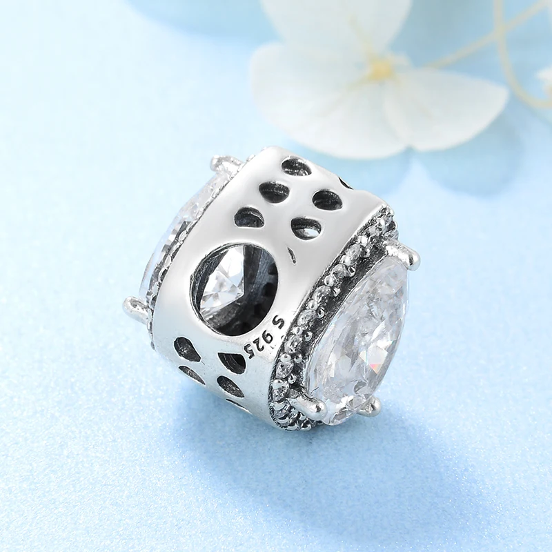 Мода 925 стерлингового серебра сверкающие капли воды форма CZ Бусины Подходят Pandora Шарм браслет ювелирных изделий