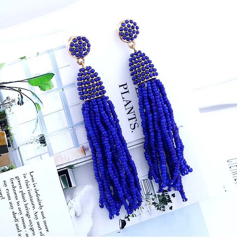 1 pairs  Seed Beads Long Tassel Earrings Handmade Weaving Drop Earrings