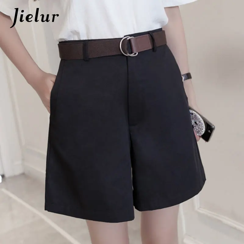 Jielur универсальные 4 однотонных поясы повседневные женские шорты трапециевидной формы с высокой талией тонкие летние шорты женские моды S-XXL шорты женские
