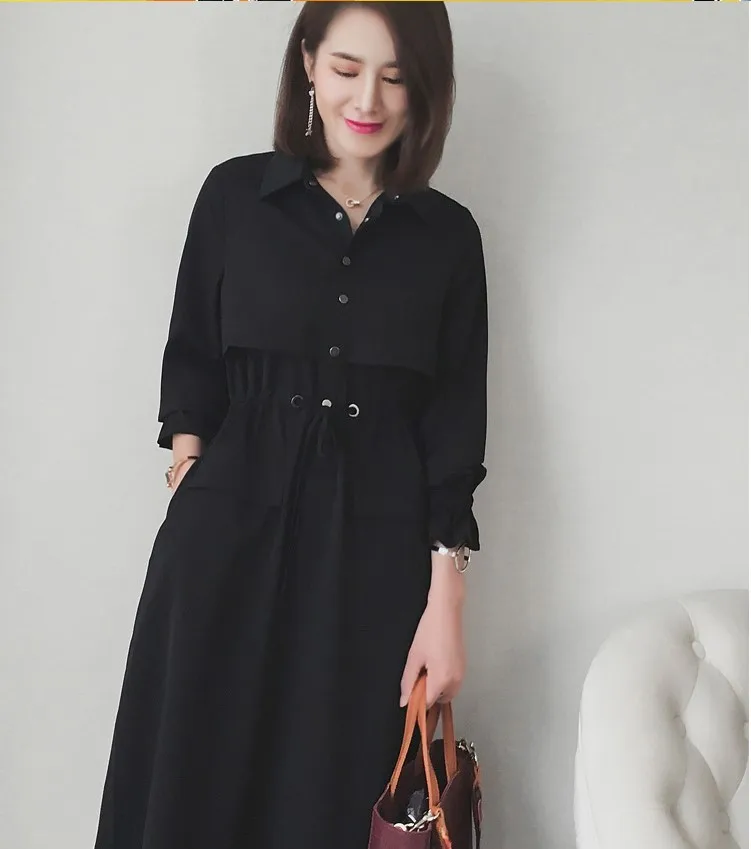 Детская модная одежда, красное и элегантное большого размера 4XL 3XL платья женские повседневные осенние качественные Дизайн Тонкий платье черного цвета женские ботильоны без шнуровки; большие XL# W100