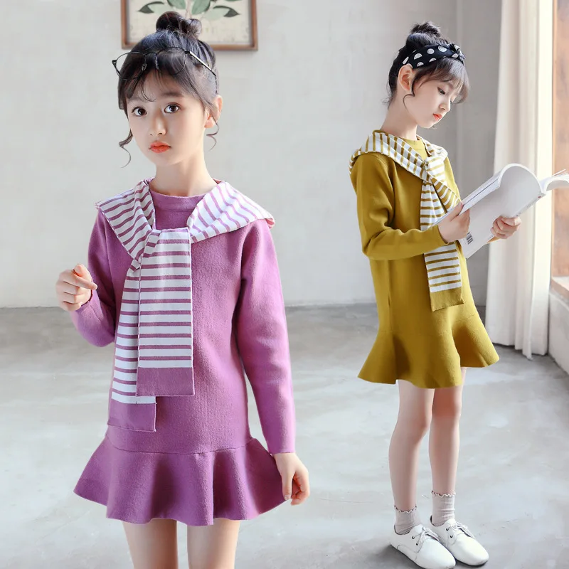 

Girl Sweater Dress Size 4 - 14 T Autumn White Stripe Red Hooded Mini Dresses Kids Knitted Winter Clothes Christmas Costume 56A4A