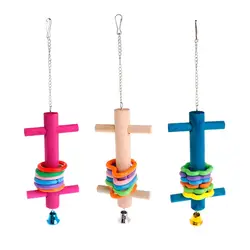 Попугай игрушки красочные деревянные интеллектуальные свинг игрушки птицы попугай подвесная клетка подняться колокол для жевания и