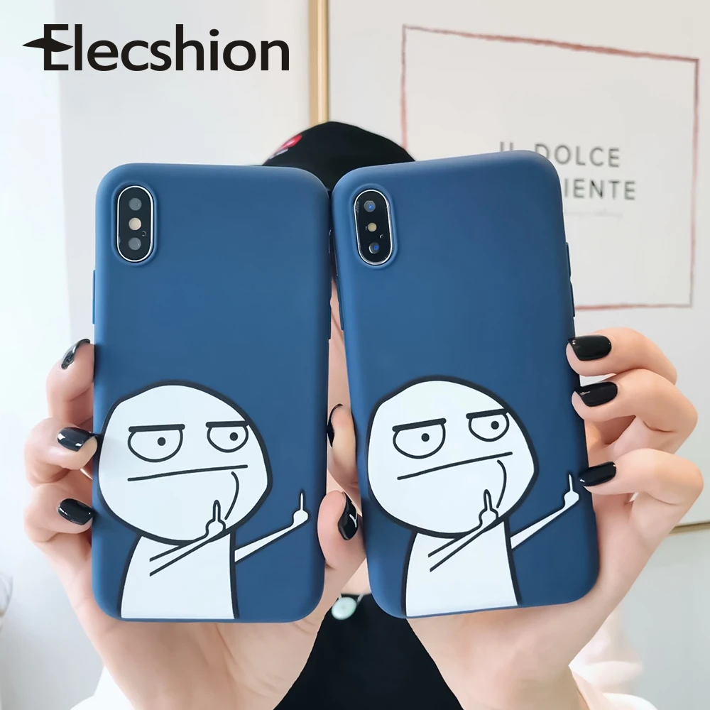 

For iPhone 6 7 8 Plus Phone X Case Soft TPU Silicon Phone Cover For Apple iPhone 6SXS Max XR Middle Finger Funny Cartoon Coque