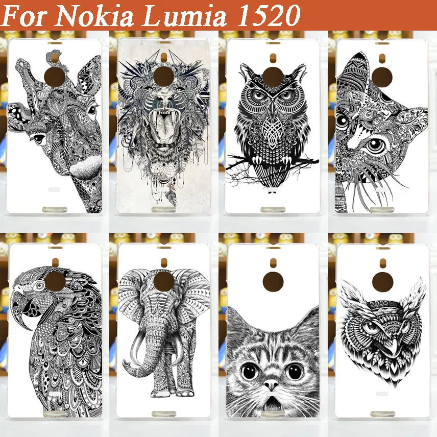 

New Arrival Fashion Pattern Cover Case For Nokia Lumia 1520 white and black animals Diy Hard Plastic Back Cases