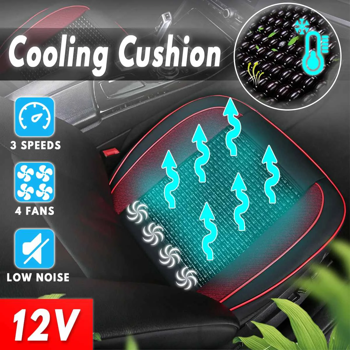 

3 Speed Universal 4 Built-in Fan 12V Cooling Wooden Beads Car Seat Cushion Cover with Air Ventilated Fan Conditioned Cooler Pad
