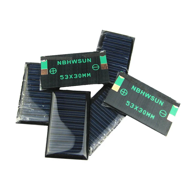 5 шт./лот, 5 В, 30 мА, 53X30 мм, микро мини-панель солнечных батарей для самостоятельной сборки игрушек, 3,6 В, зарядное устройство, Солнечный светодиодный светильник, солнечная батарея