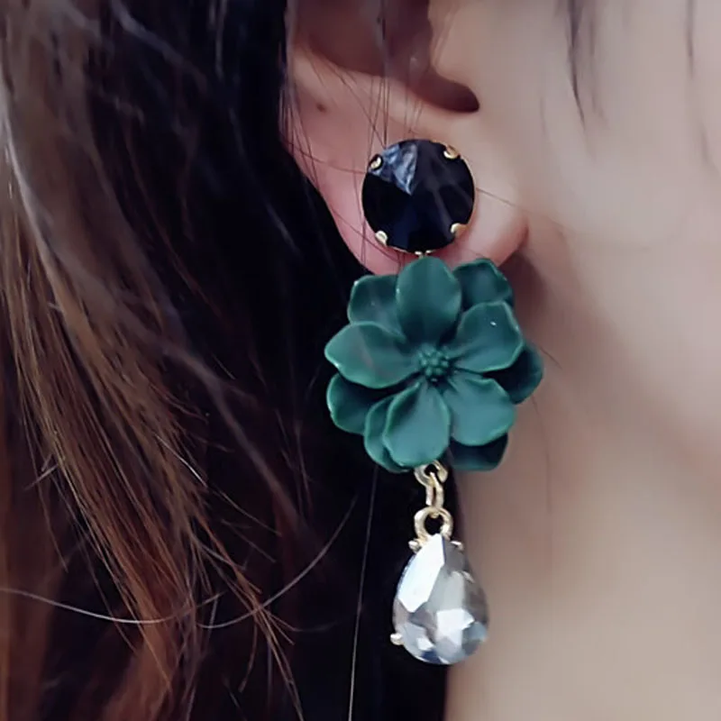 

New Arrival Drop Earrings For Women Small fresh flower Water drops long crystal Earings Fashion Jewelry 2018