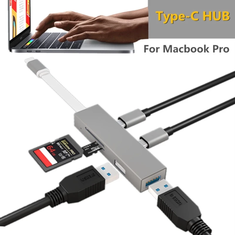 Goede Type C Naar USB 2.0 3.0 Hub Combo SD TF Kaartlezer Voor MacBook Chromebook S9 S8 Laptop Accessoires