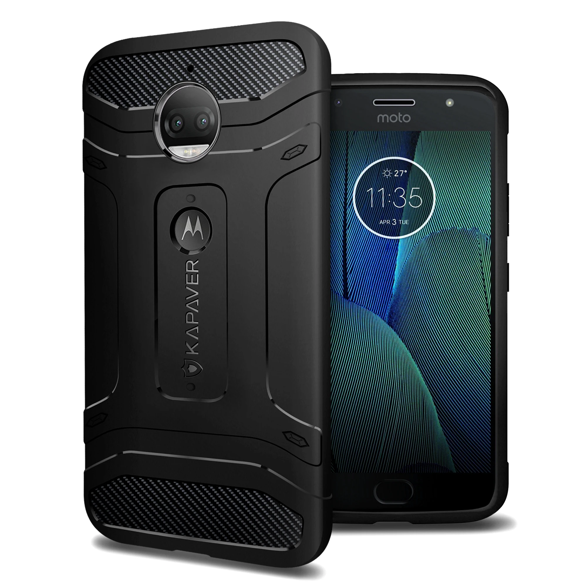 

Kapaver Moto G5s Plus Back Cover Case Tough Rugged Solid Black Shock Proof Slim Armor Back Cover Case for Moto G5s Plus