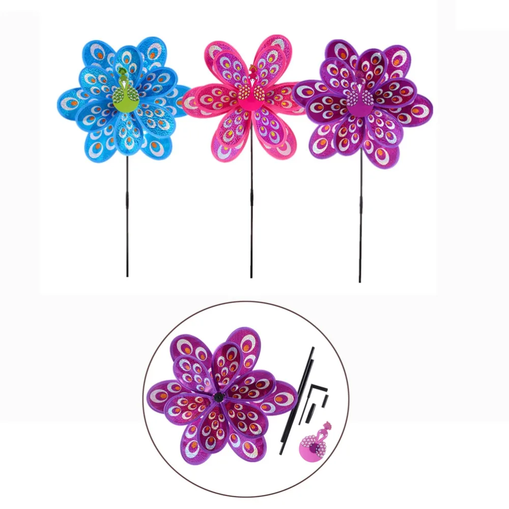 1 шт. красочный ветер Спиннер дети игрушка двойной слой Павлин лазерные блестки ветряная мельница