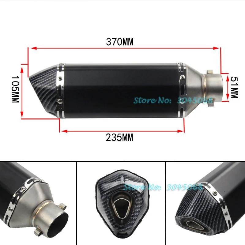 470mm a 370mm Universal de Escape de la motocicleta tubo de Escape silenciador con DB asesino pegatina para Ninjia300 Z750 R25 TMAX530 R6 de la bici de la suciedad