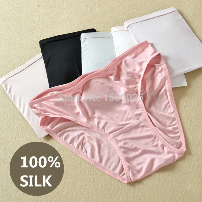 

Top 100% Mulberry Silk Panties Women Mid waist Seamless Comfortable Antibiotic Plus Size Briefs M/L/XL Free Shipping