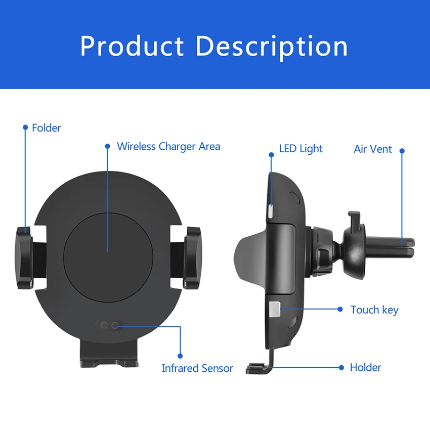 07Infrared Wireless Car Charger Qi Certified 10W 7.5W Fast Charging Mount