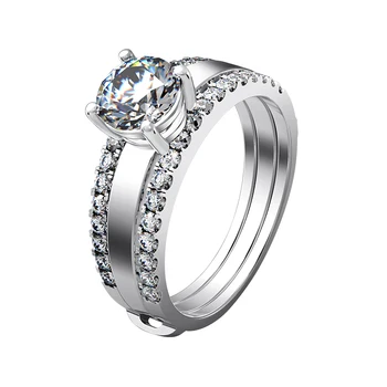 

High Quality 925 Sterling Silver Ring 1Ct Four Prongs Synthetic Diamant Set Rings White Gold Color Wedding Jewelry