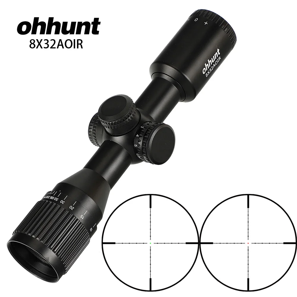 Ohhunt 8X32 AOIR охотничий компактный прицел для винтовки Mil Dot с подсветкой Стекло травленый визир прицел тактический оптика прицел - Цвет: No Rings