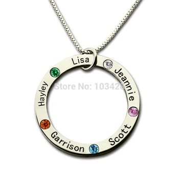 

AILIN Personalized Family Name Necklace Silver Mom Necklace Engraved Kids Name Pendant Birthstone Necklace for Mother