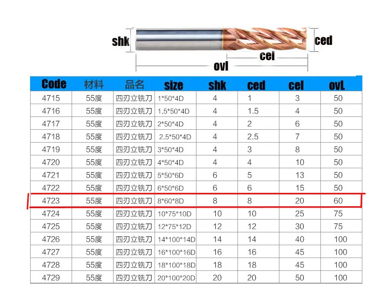 2 шт. 8 мм SHK 8*60 * 8D HRC55 4 флейты вольфрама твердый конец карбида мельница для фрезерные машины HUHAO 4723