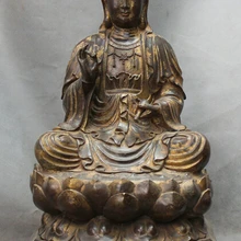Xd 003417 2" Китайский Буддизм Бронзовый Сиденья Цветок Лотоса Кван-инь Гуань Инь Богиня Статуя