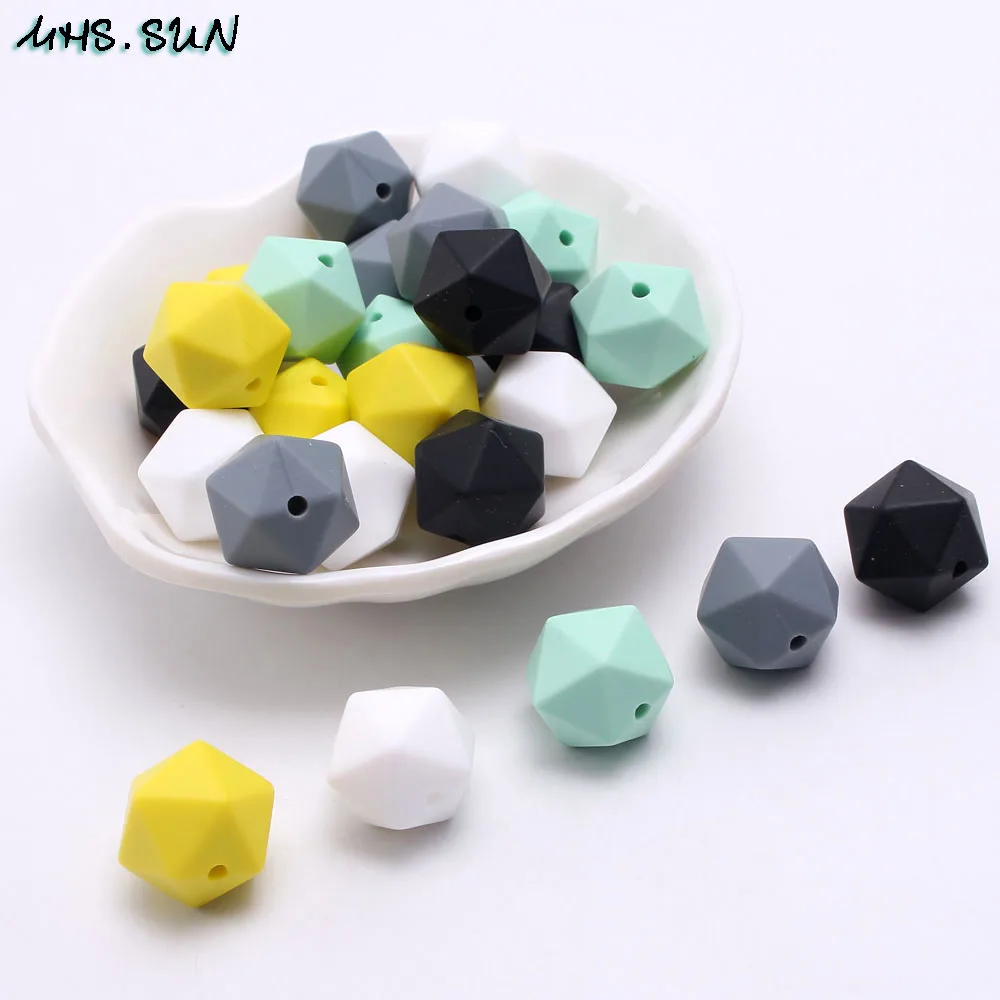 

MHS.SUN Baby Teething Silicone Beads 50pcs Food Grade Loose lcosahedron Beads DIY Chewing Toy For Necklace Pacifier Chain