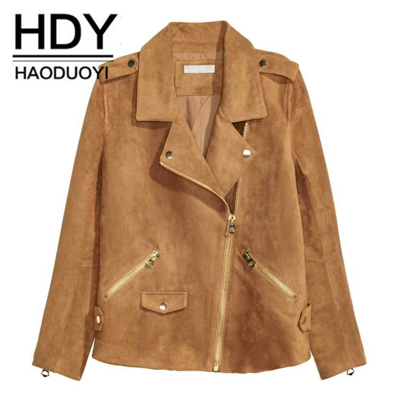 

Haoduoyi autumn new 2018 women's jacket imitation suede camel motorcycle jacket long sleeve handsome casual zipper jacket female