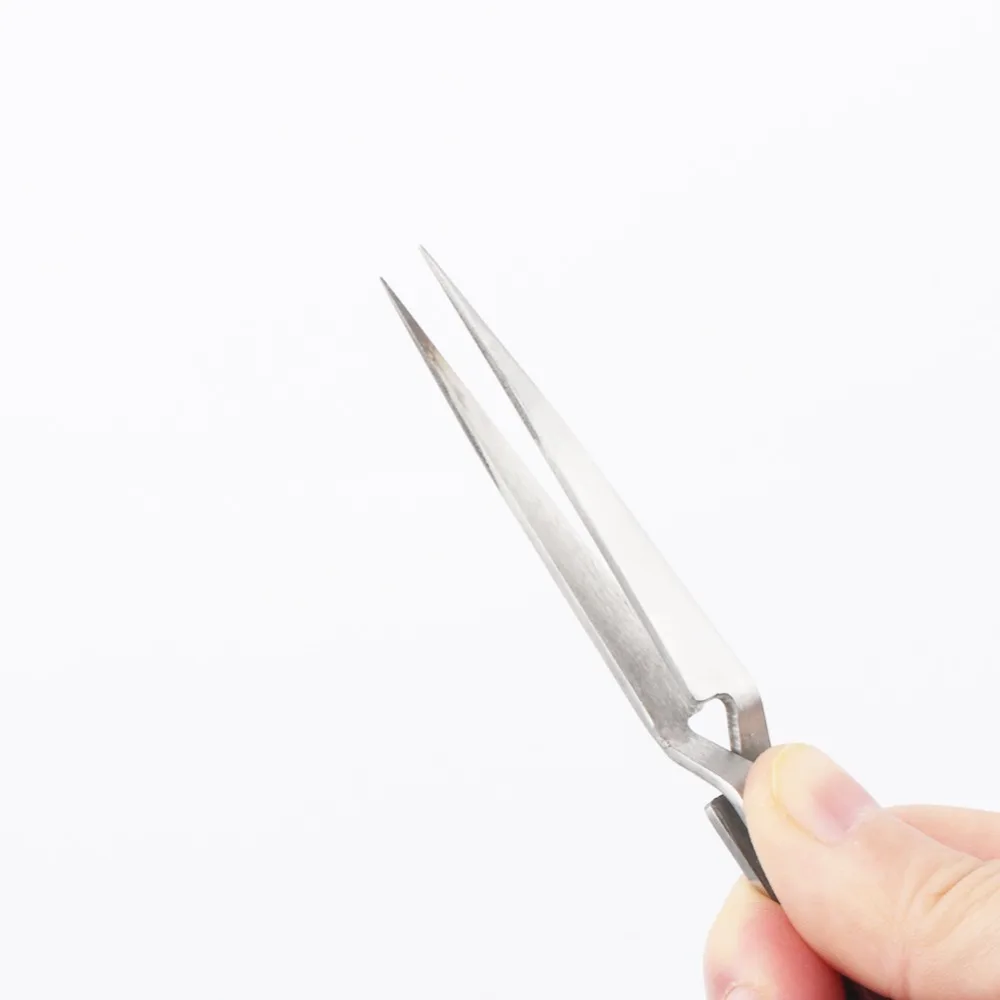 FIXFANS Stainless Steel Ultra Thin Precision Cross Lock Reverse Action Tweezers Holding Tightly DIY Jewelry Hobby Craft Tool