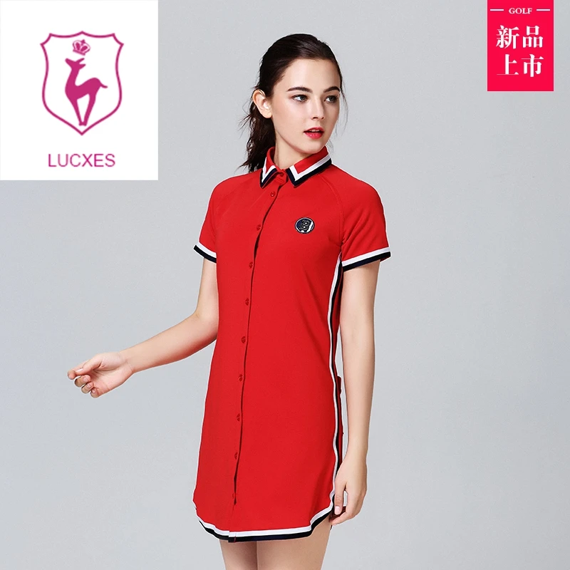 lucxes one piece dress golf shirt with skirt lady outdoor sportswear golf apparel sleeveless