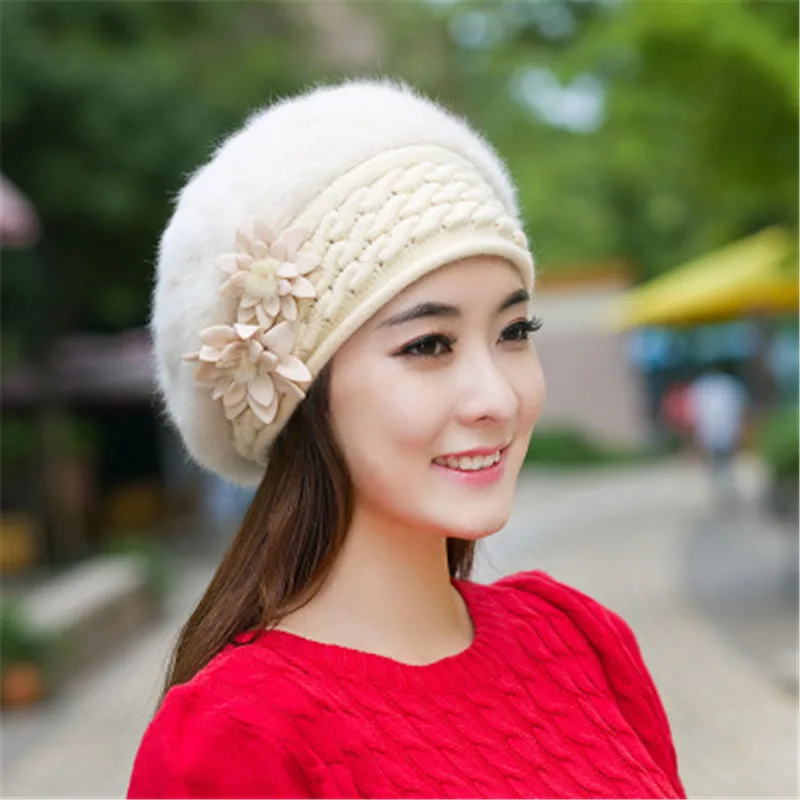 

Fashion Knits Beret Hat Cap Winter Hat For Women Hat Skullies Beanies Brand Beret Rabbit Hair Soft Cap Female Cap BA131