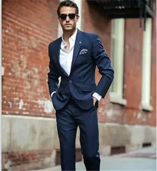 

Latest Coat Pant Designs Navy Blue Formal Wedding Suit for Men Custom Made Groom Groomsman Fashion Slim Fit 2 Pieces Masculino