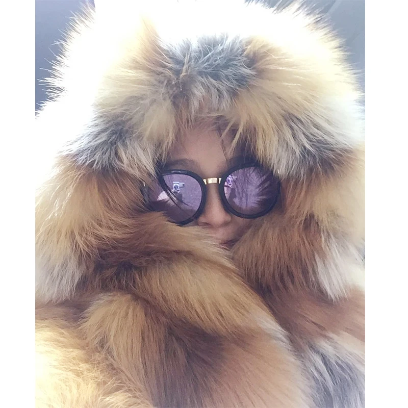 BFFUR Winter Natural Real Fox Fur Coat Luxlury Women Whole Skin Genuine Leather Female Jacket With Hood Silver Fox Fur Coat Coats