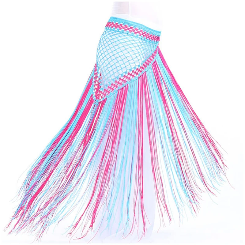 Племенные пояса женский танец живота костюм Талия цепь двойной цвет Аргентина треуголный набедренный шарф длинный Цыганская юбка пояс с кисточками - Цвет: light blue rose