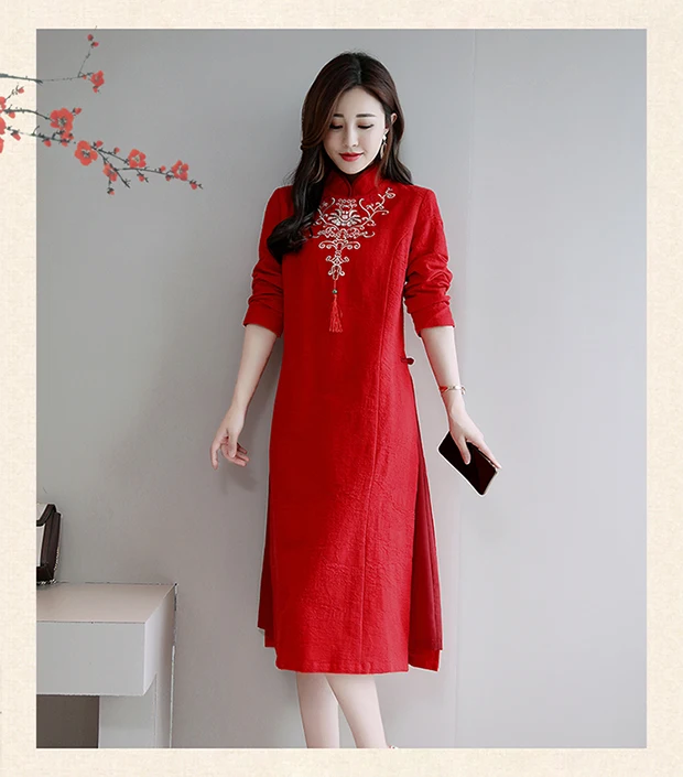 Весенние платья Китайская традиционная одежда Современная китайская одежда вышитые длинные винтажные платья qipao Улучшенный чёнсам