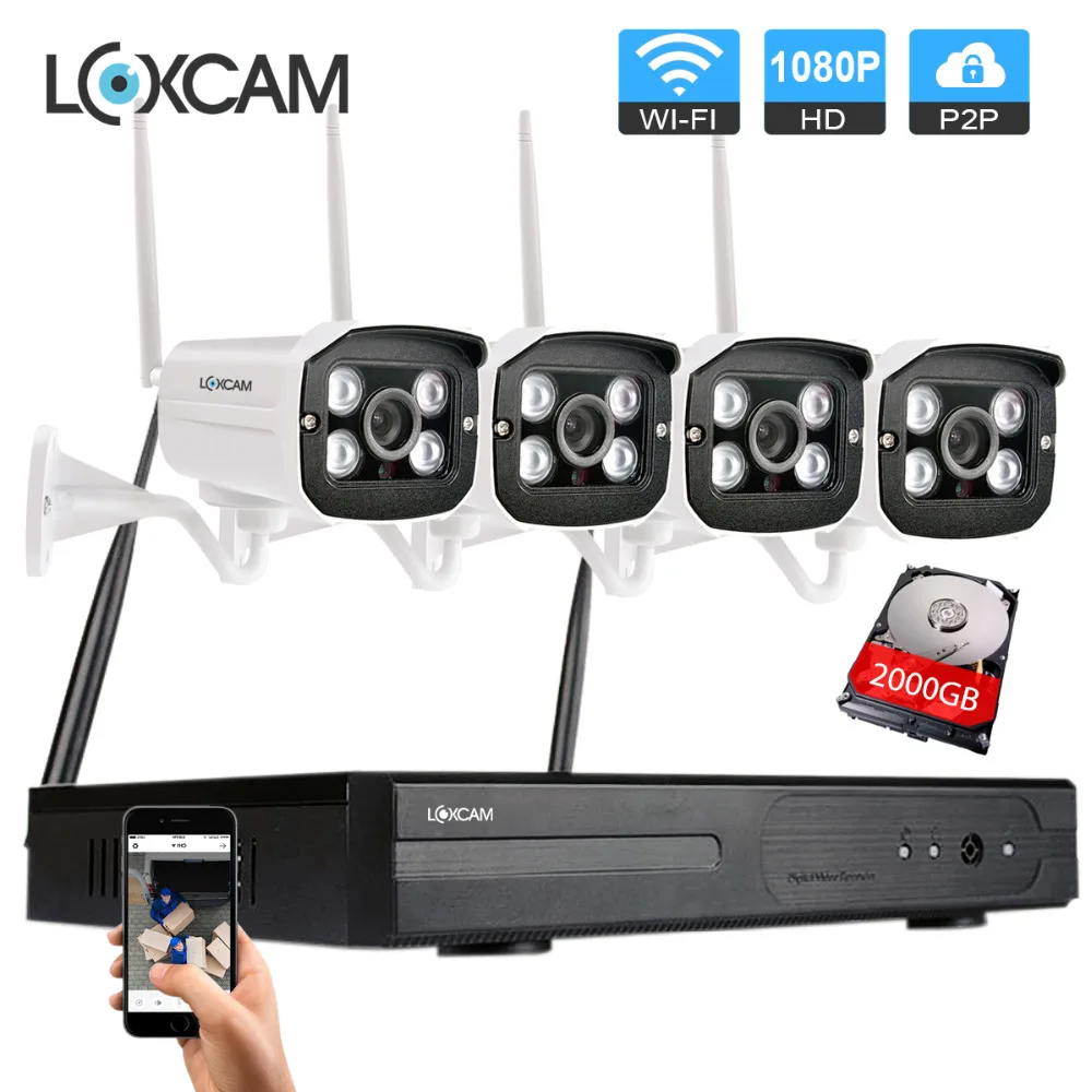 Plug and play 4CH Wireless CCTV System 4PCS 2.0MP 1080P IR Outdoor P2P