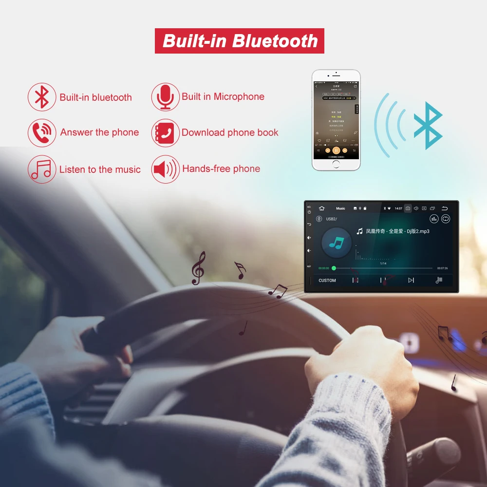 Top Bonroad 2 Din Android 9.0 GO Car Radio Player Multimedia Video Player GPS Navigation Audio Player For Nissan Toyota Hyundai 1