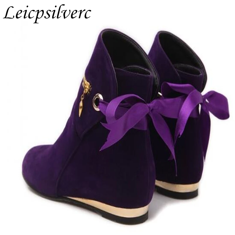 

New style cute five colors 43 large size autumn winter boots suede bow shoes for women short round toe solid ankle boots