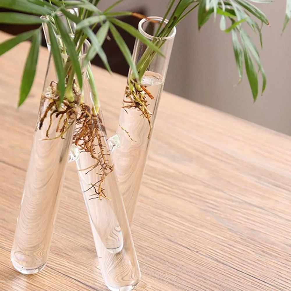 Glass Vase 20cm Small Fresh 3 Clear Test Tube Conjoined Flower