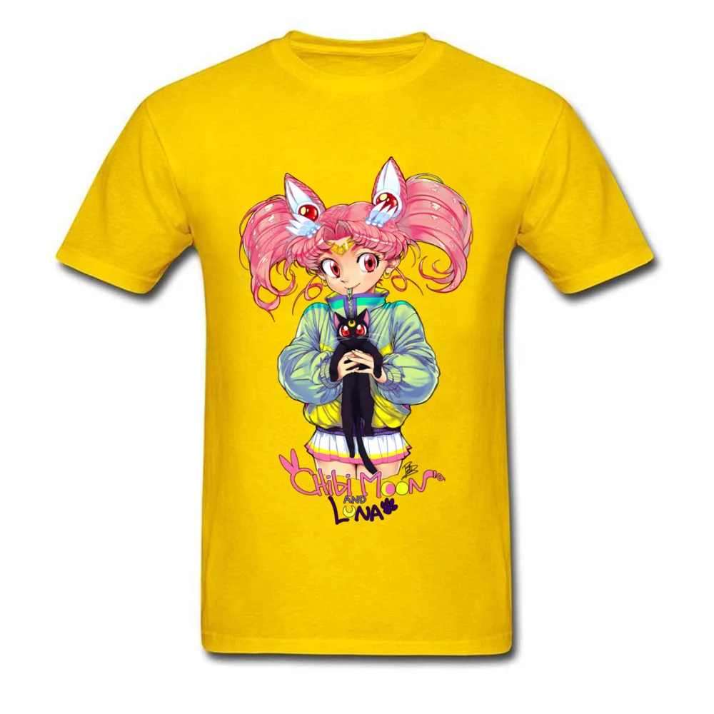 Chibi Moon Luna Geek Short Sleeve Tees NEW YEAR DAY Round Collar 100% Cotton Fabric Men T-Shirt Geek Sweatshirts 2018 Newest Chibi Moon  Luna yellow