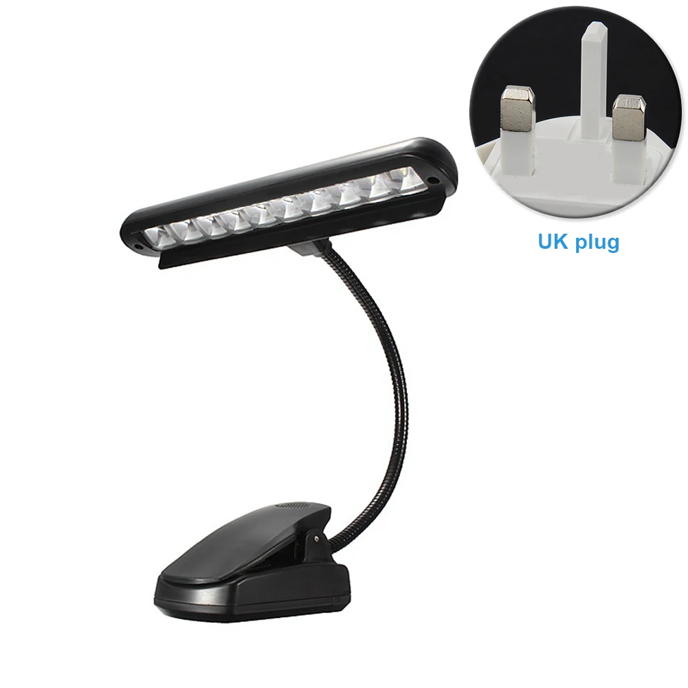 

High quality Flexible 10 LEDs Clip-On Orchestra Music Stand Piano Lamp Light with US/EU/UK Adapter