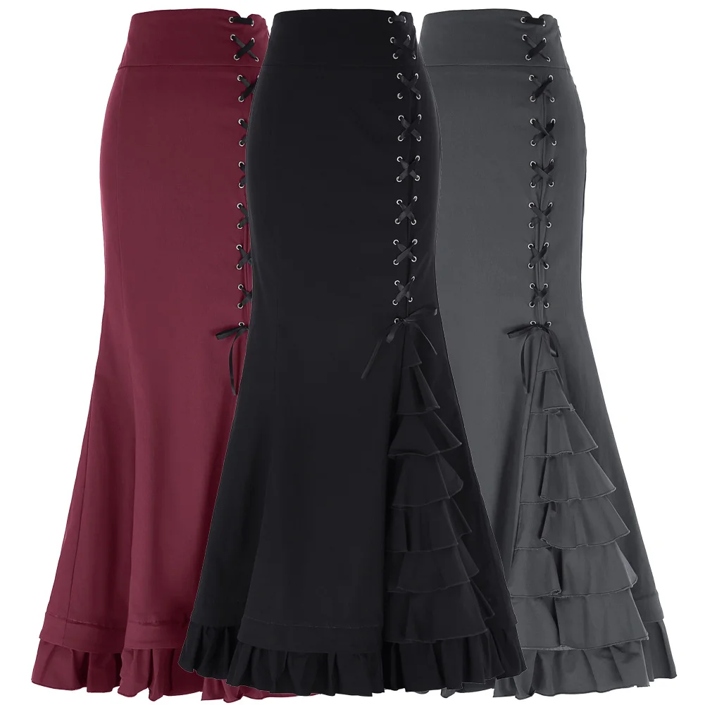 Женская винтажная длинная юбка корсет с высоким эластичным корсетом и рюшами на