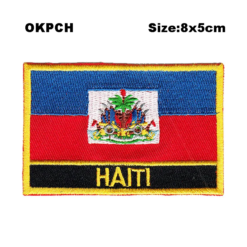 

Haiti Square Shape Flag Iron on patches Orzen embroidery patch custom Stickers for clothes PT-0073-R