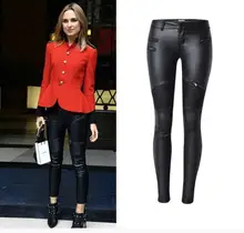 Fashion women's zippers PU leather pencil pants Chic Plus size XXXL Moto&Biker leather pencil pants plus size drawstring pu leather tapered pants
